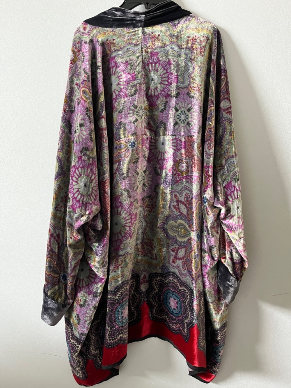 Johnny was velvet silk blend colorful patterned whimsical shrug kimono cardigan